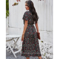 2021 Newest Spring And Summer Fashion Casual Retro Print dress Sexy Short Sleeved One Piece Long Skirt Women